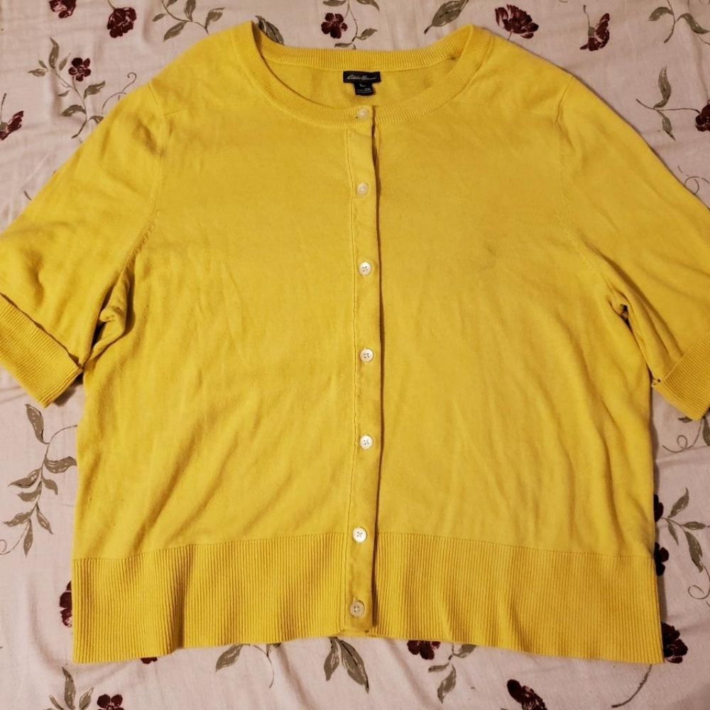 Eddie Bauer Yellow Elbow Cardigan